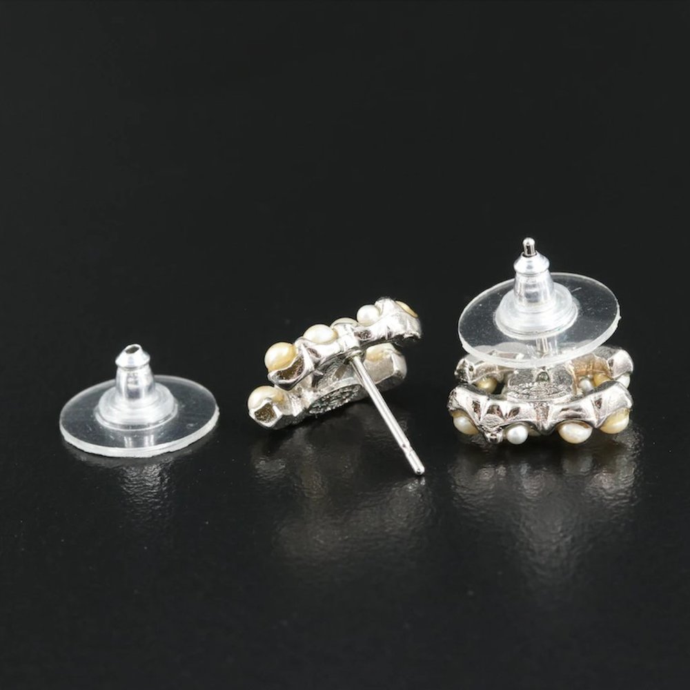 Chanel CC Logo Faux Pearl Stud Earrings - Picture 13 of 16